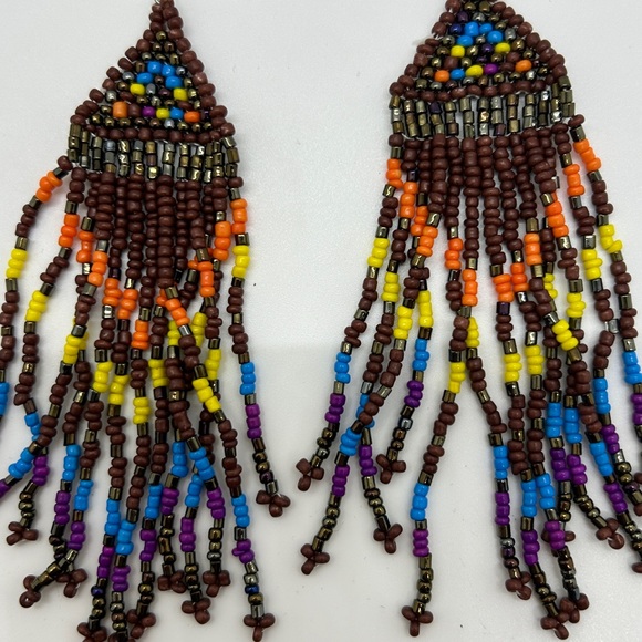 Boho Multicolored Besded pierced earrings with stoppers - Picture 4 of 5